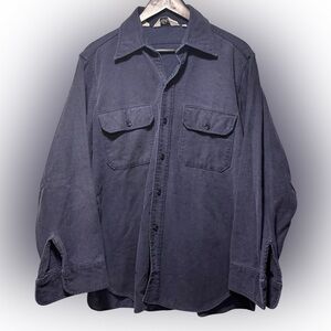 Vintage 80s Woolrich Shirt Men Large Military Utility Navy Blue Long Sleeve